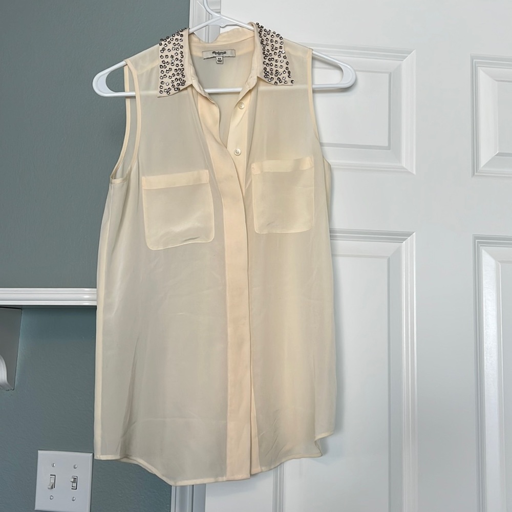 Madewell Silk Blouse with Rhinestone Collar